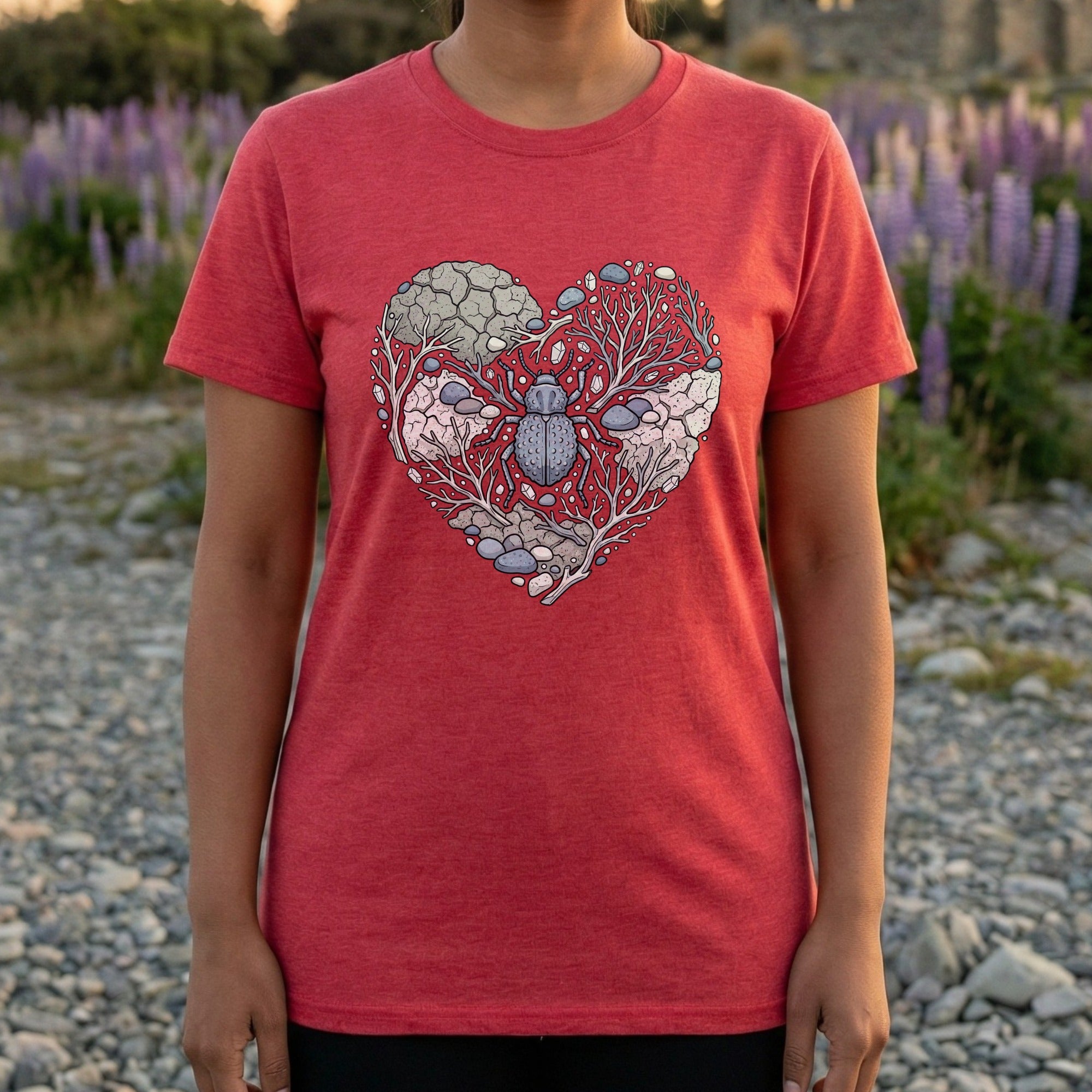 Red T-shirt with Heart Shaped Nature Insect Design