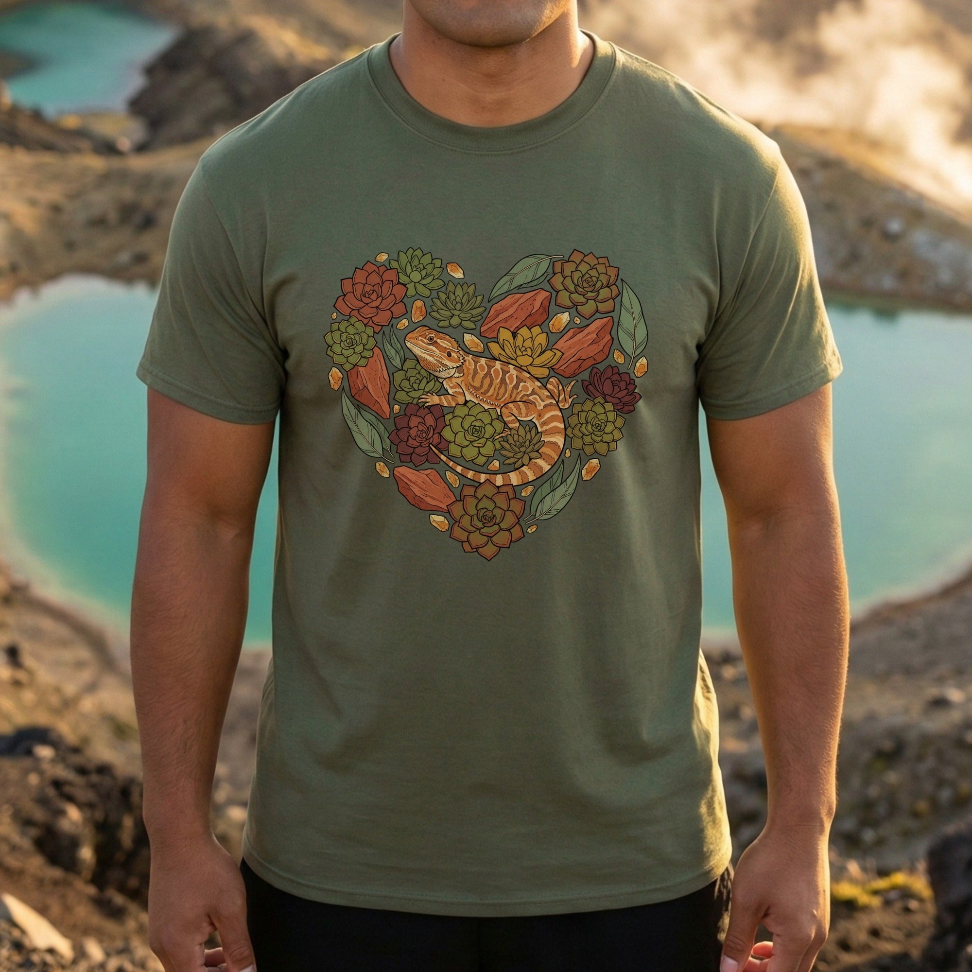 Succulent Lizard Heart Graphic Print T-Shirt
