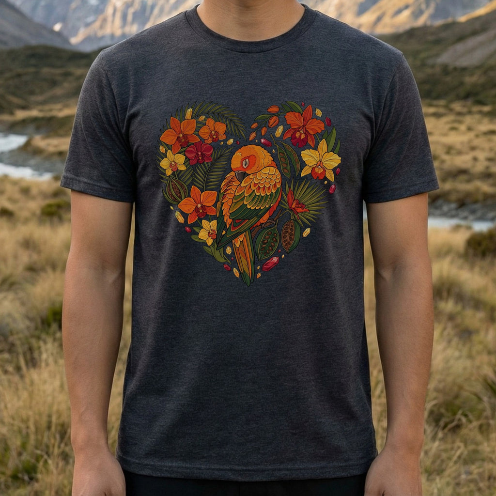 Tropical Parrot Heart Design Graphic T-shirt