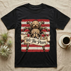 Tarantula We The Peeps T-Shirt in Black — Detailed tarantula over a distressed striped flag holding a banner scroll reading We The Peeps.