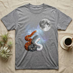 Corn Snake Moon Howl T-Shirt in Sport Grey — Three Corn Snake colour morphs howling at a full moon over a nebula on a dark grey t-shirt.