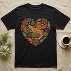 Black t-shirt with a heart-shaped succulent and bearded dragon design.