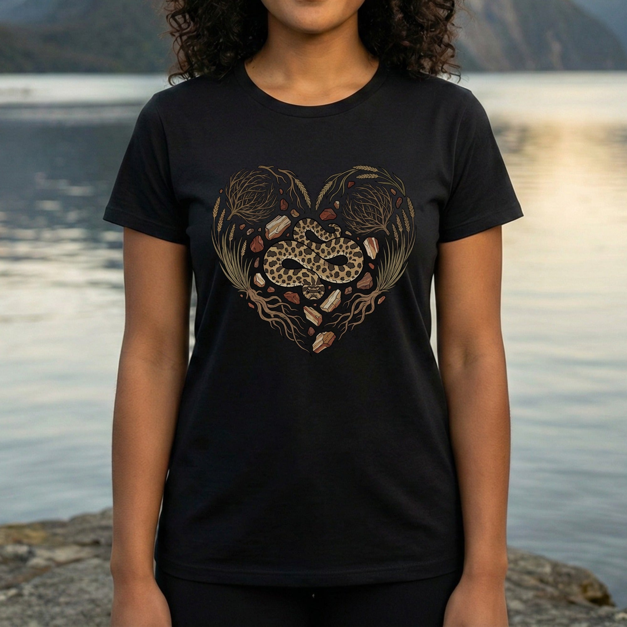 Snake and Heart Nature Graphic Design T-Shirt