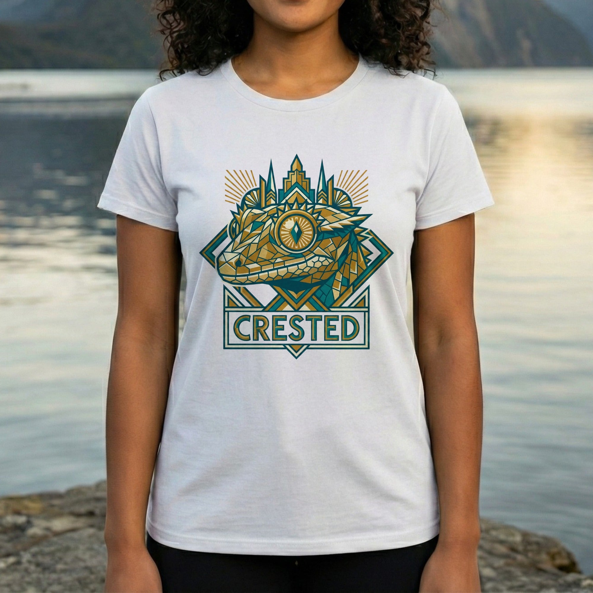 Crested Lizard Geometric Design Graphic T-Shirt