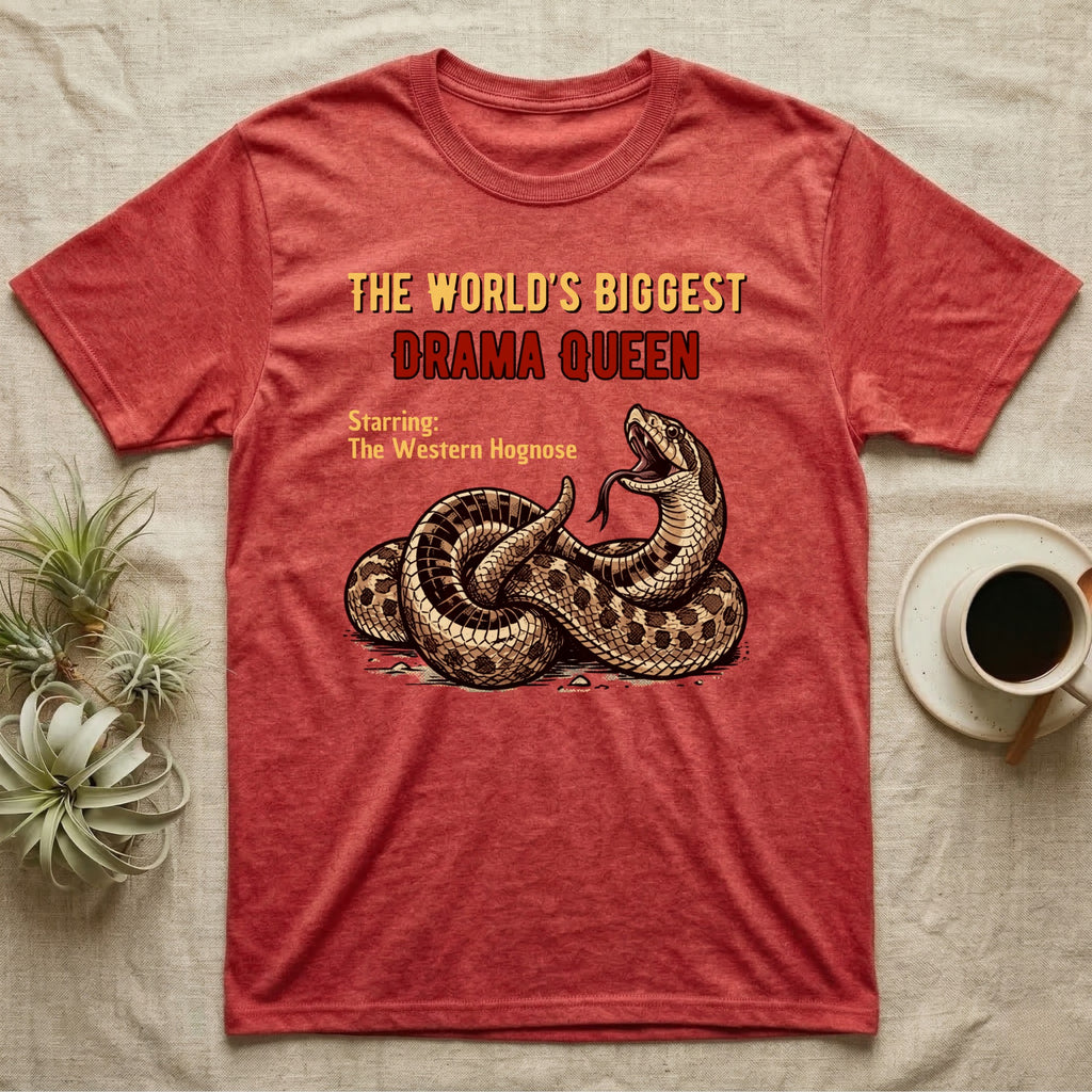 Red t-shirt with a Western Hognose snake graphic and text.