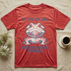 Bearded Dragon Geometric T-Shirt in Heather Red — Low-poly faceted bearded dragon portrait in muted tones with text Est. 1776 Est. Chill and Semicentennial Snooze.