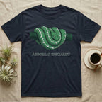 Dark t-shirt with green coiled snake and text "ARBOREAL SPECIALIST".