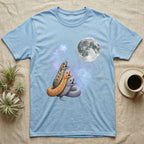 Western Hognose Snake Moon Howl T-Shirt in Light Blue — Three Western Hognose Snake colour morphs howling at a full moon over a nebula on a dark grey t-shirt.
