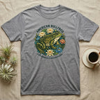 Grey t-shirt with a bullfrog and lily pads design.