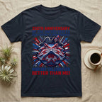 Bearded Dragon Fireworks T-Shirt in Navy — Pop-art bearded dragon head in a tricorn hat amid red-white-blue fireworks under Nobody Celebrates Better Than Me.