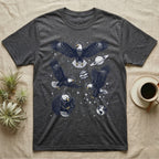 T-shirt with four eagles in space, planets, and stars.