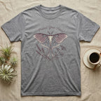 Grey t-shirt with a moth and "Protect Your Peace" text.