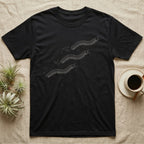 Giant African Millipede Procession T-Shirt in Black — Pen-and-ink line illustration of three giant African millipedes travelling in step on a rising diagonal.