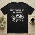 Bearded Dragon Napping T-Shirt in Black — White stencil bearded dragon resting with 250 cut into the tail under text Don't Tread On Me, I'm Napping.