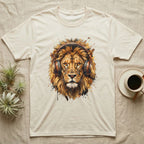 T-shirt with a watercolor-style lion wearing headphones.