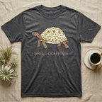 Dark grey t-shirt with a tortoise graphic and "SHELL COUTURE" text.