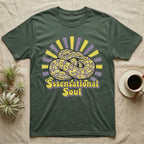 Green t-shirt with coiled snake and "Ssensational Soul" text.