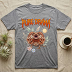 Frilled Dragon Feral T-Shirt in Sport Grey — Frilled dragon with its neck frill flared and mouth gaping under a jagged fiery-orange metal "PURE DRAMA" wordmark.