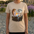 Cat Laser Eyes Fire Moon Graphic T-Shirt