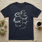 California Kingsnake Coil T-Shirt in Navy — Cream rim-light drawing of a coiled California kingsnake on near-black, its banding tracing the coil