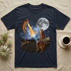 T-shirt featuring cats shooting lasers and fire at a full moon.