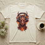 T-shirt with a detailed illustration of a dragon's head wearing headphones.
