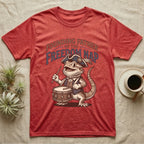 Bearded Dragon Drummer T-Shirt in Heather Red — Sepia woodcut bearded dragon as a Revolutionary drummer boy under ornate text Founding Father of the Freedom Nap.