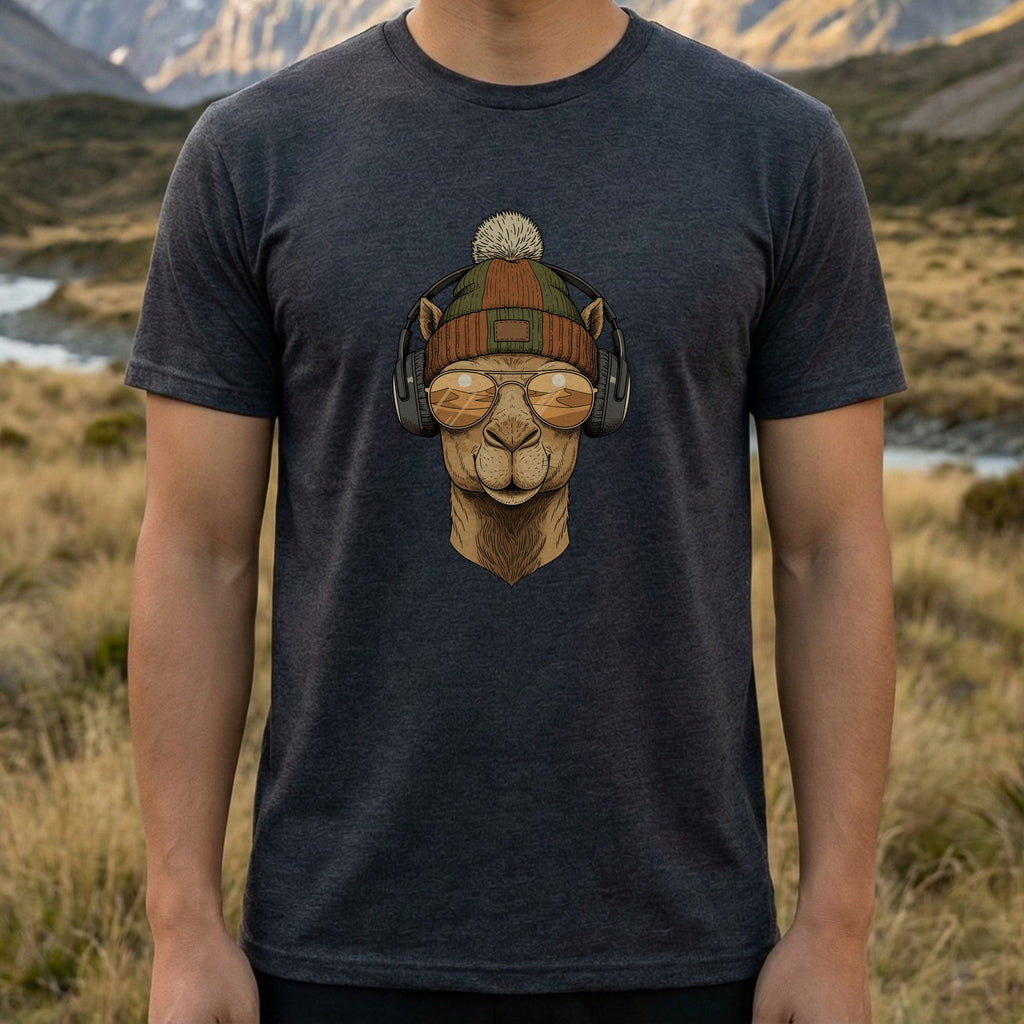 Cool Llama with Headphones Graphic T-Shirt