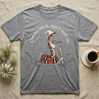 Milk Snake Scooter T-Shirt in Sport Grey — Milk snake in a white cap riding a kick scooter with a baby snake in a sling, under the curved words Out for MILK, don't wait up.