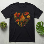 Vibrant Floral Heart Parrot Graphic Tee Shirt Product
