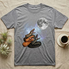 Boa Constrictor Moon Howl T-Shirt in Sport Grey — Three Boa Constrictor colour morphs howling at a full moon over a nebula on a dark grey t-shirt.