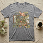 Bioactive Crested Gecko T-Shirt in Sport Grey — Botanical illustration of a smug crested gecko perched atop a lush overgrown planted vivarium spilling vines.