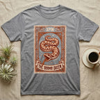 Hognose Snake Drama Queen T-Shirt in Sport Grey — Ornate tarot card of a western hognose snake playing dead, banner reading "The Drama Queen."