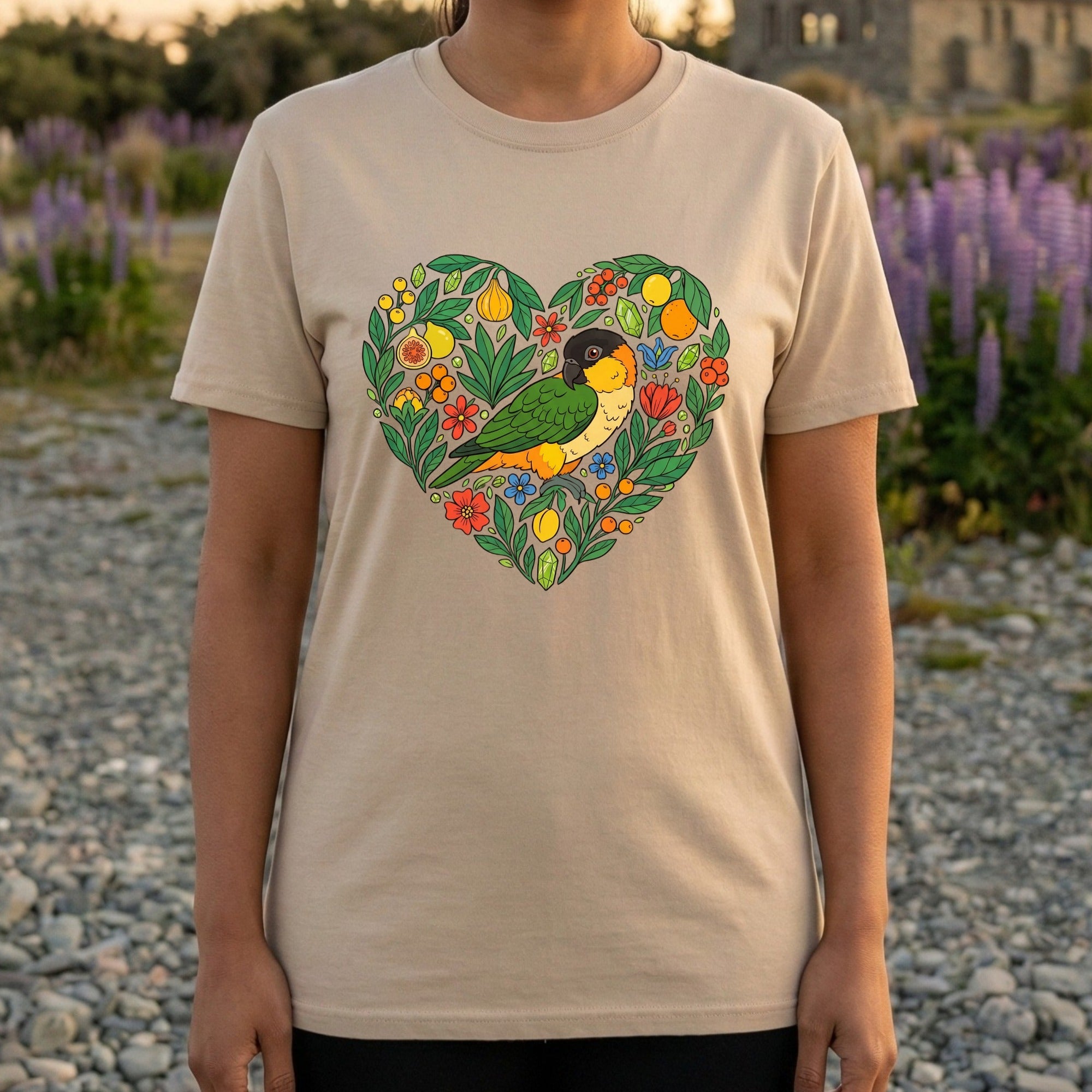 Colorful Bird Heart Design Tee Shirt