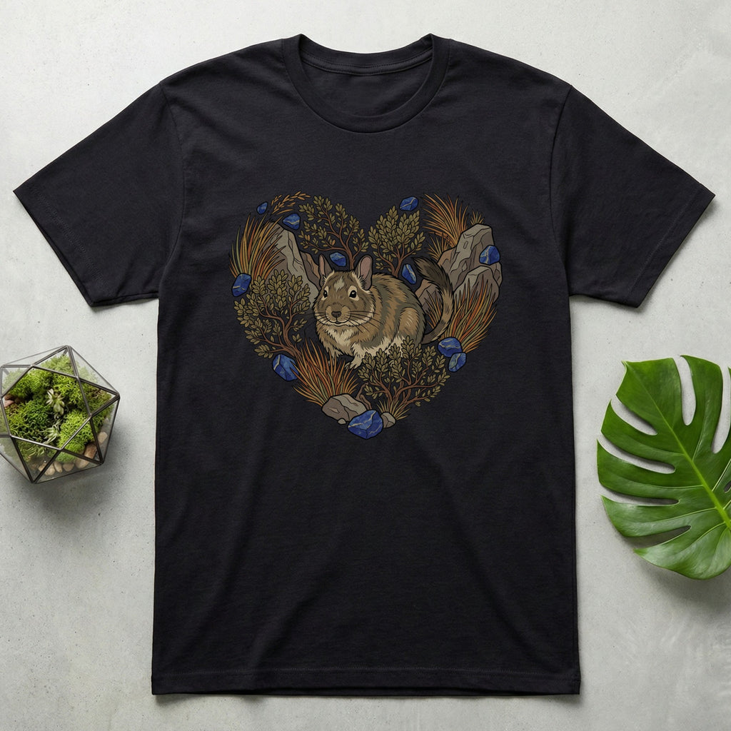 Cute Rabbit Forest Heart Artwork Black T-Shirt