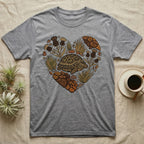 Grey t-shirt with a heart-shaped design of a turtle and desert plants.