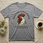 Gray t-shirt with "Backyard Flock Keeper" and rooster design.