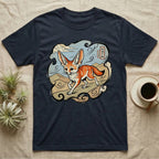Navy t-shirt with a fennec fox illustration and Japanese text.