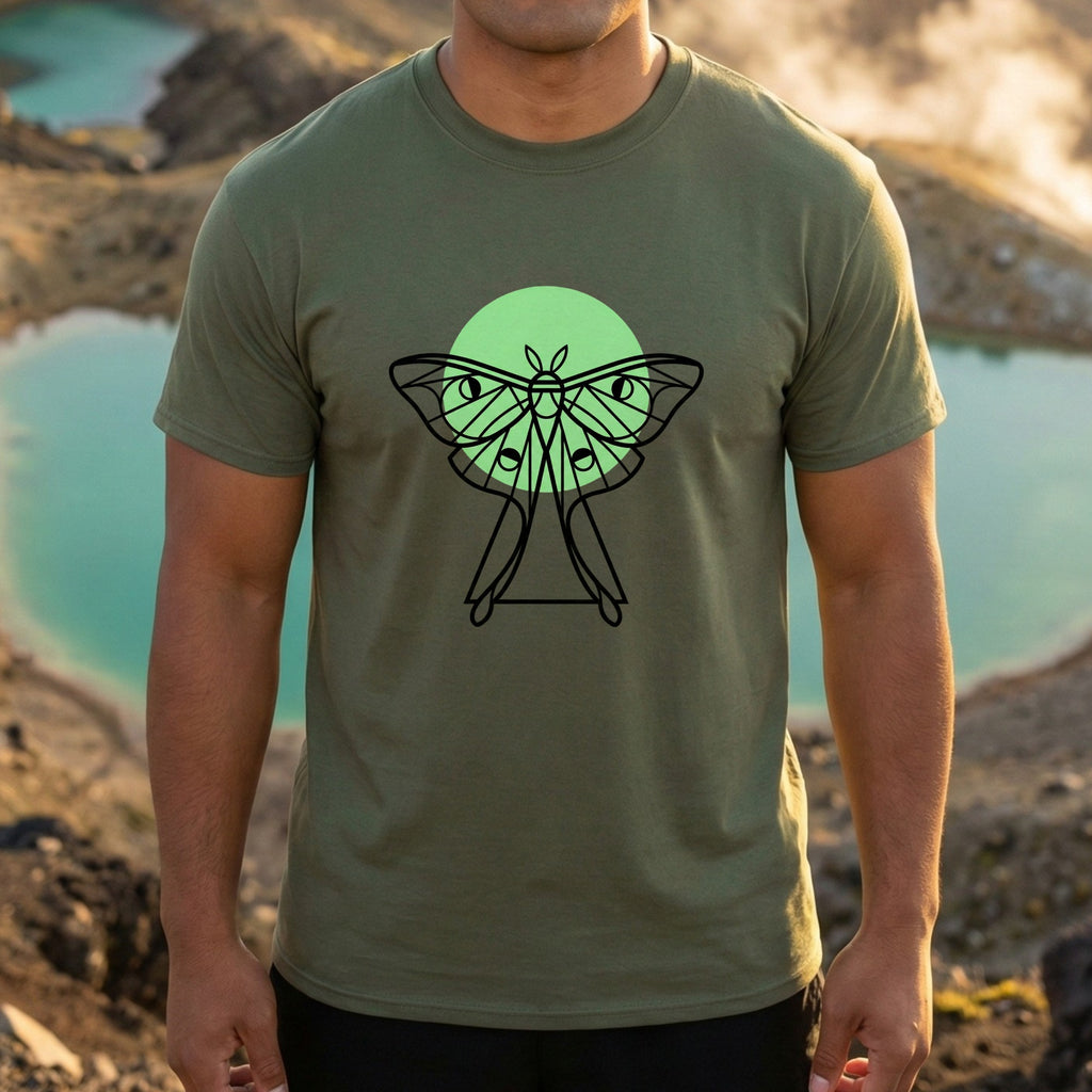 Geometric Butterfly Design Green Moon Short Sleeve Shirt