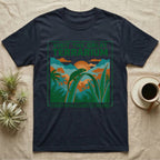 Terrarium t-shirt with a lizard on a leaf and text "Visit the Buck's Terrarium".