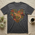 Dark grey t-shirt with a heart-shaped succulent and bearded dragon design.