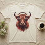 T-shirt with a painted bull wearing headphones.
