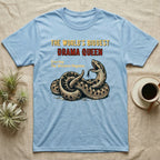 Light blue t-shirt with a Western Hognose snake and text "The World's Biggest Drama Queen".