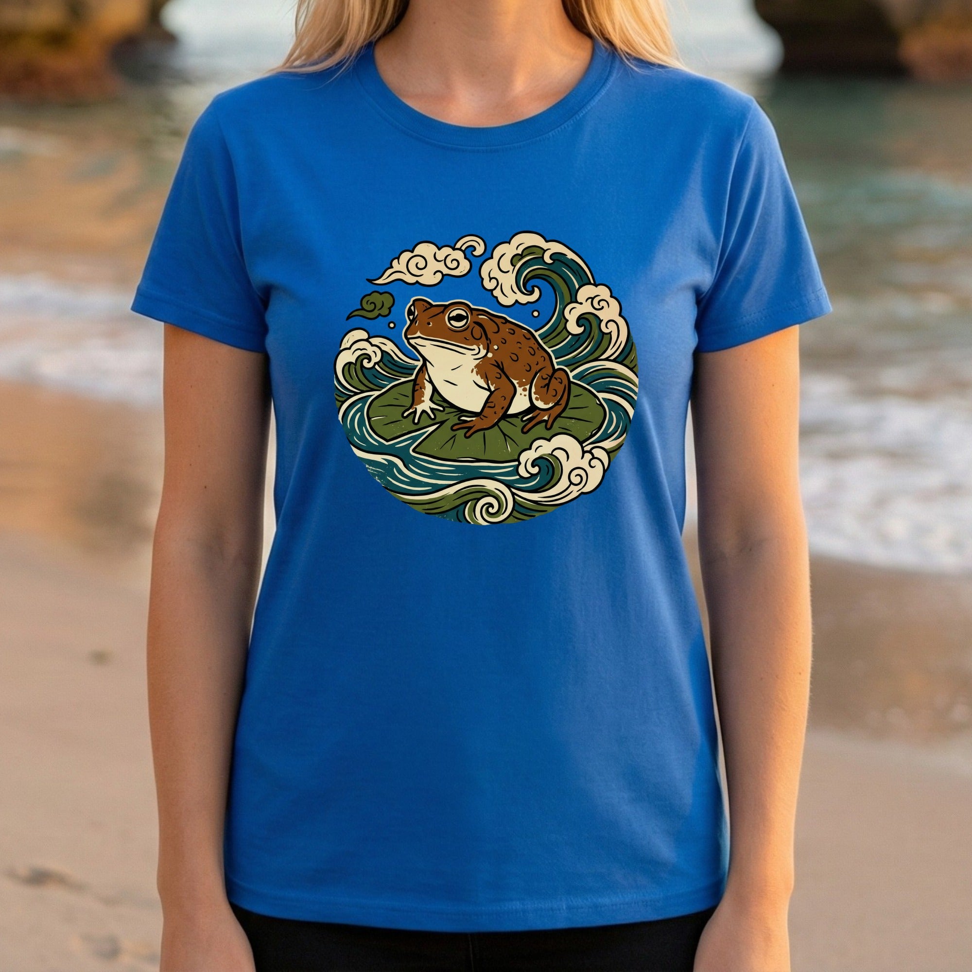 Frog and Waves Graphic Blue T-Shirt