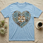 Light blue t-shirt with a heart-shaped nature design featuring a snake.