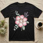 Black t-shirt with watercolor gecko and flowers design.