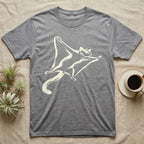 Gray t-shirt with a cream-colored drawing of a flying squirrel.