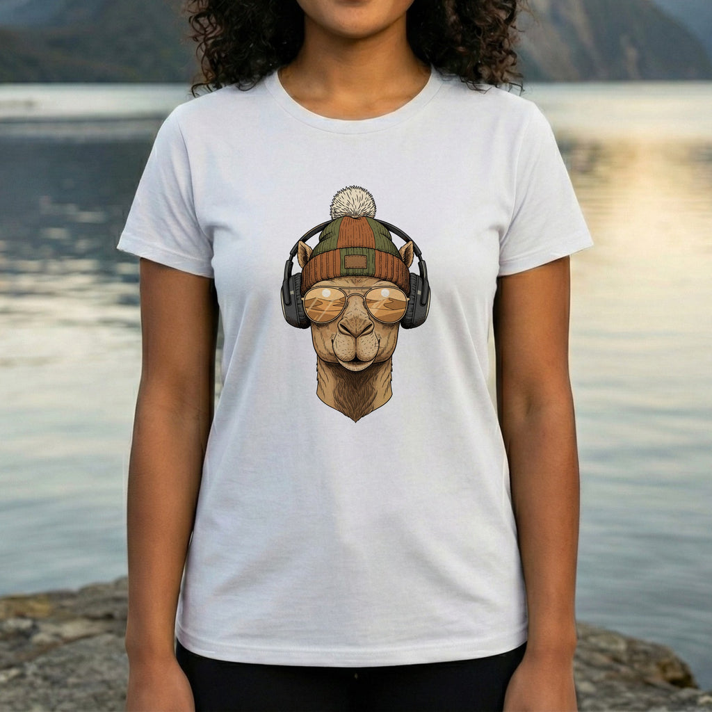 Cool Camel with Headphones Graphic T-Shirt Design