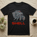 Black t-shirt with a robotic crab design and the text "UPGRADE YOUR SHELL".