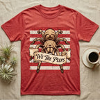 Tarantula We The Peeps T-Shirt in Heather Red — Detailed tarantula over a distressed striped flag holding a banner scroll reading We The Peeps.